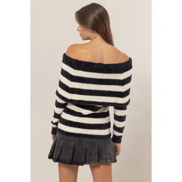 Cold Shoulder Striped Sweater