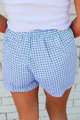 Blue Gingham High Waisted Shorts