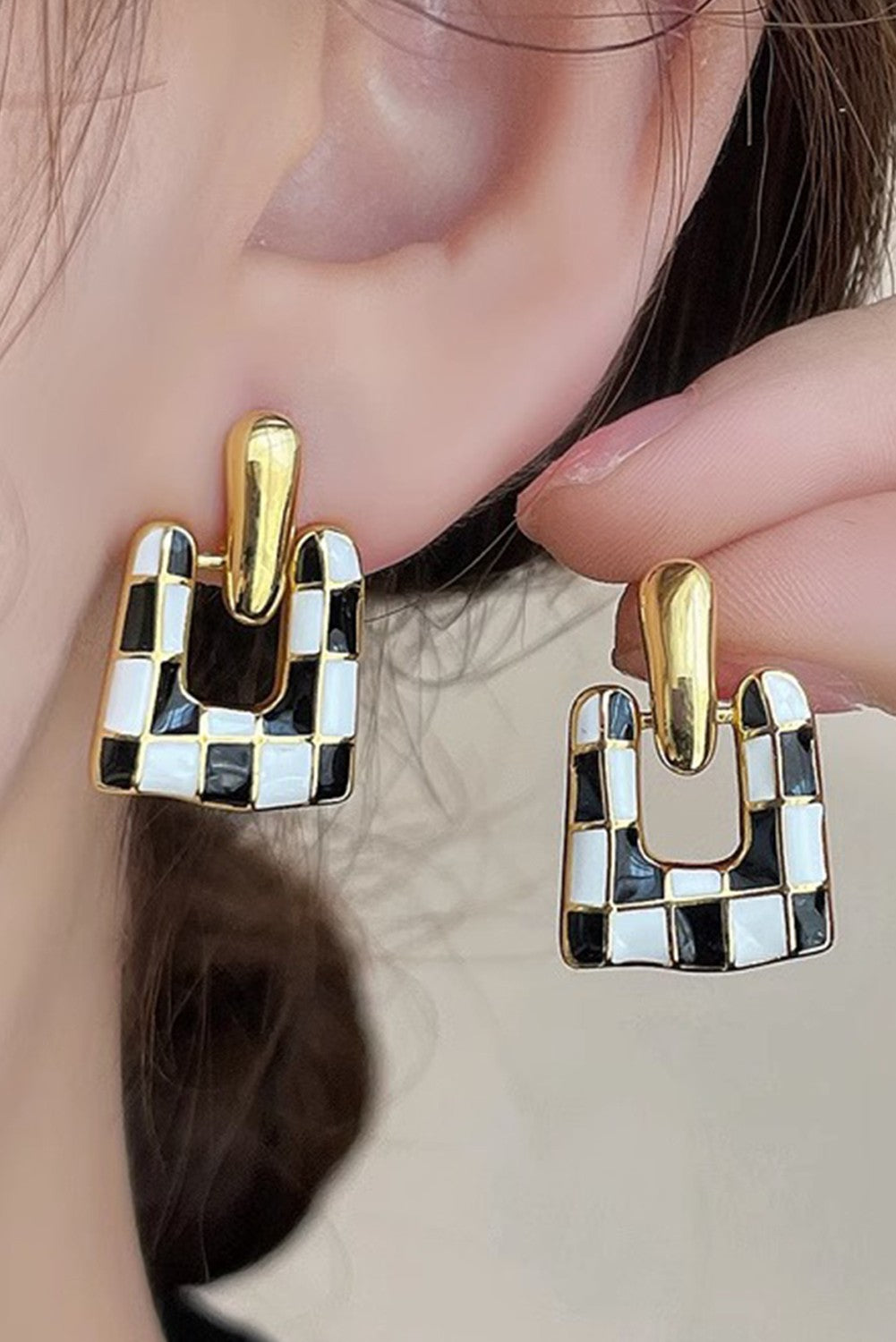 Black Checkered Earrings