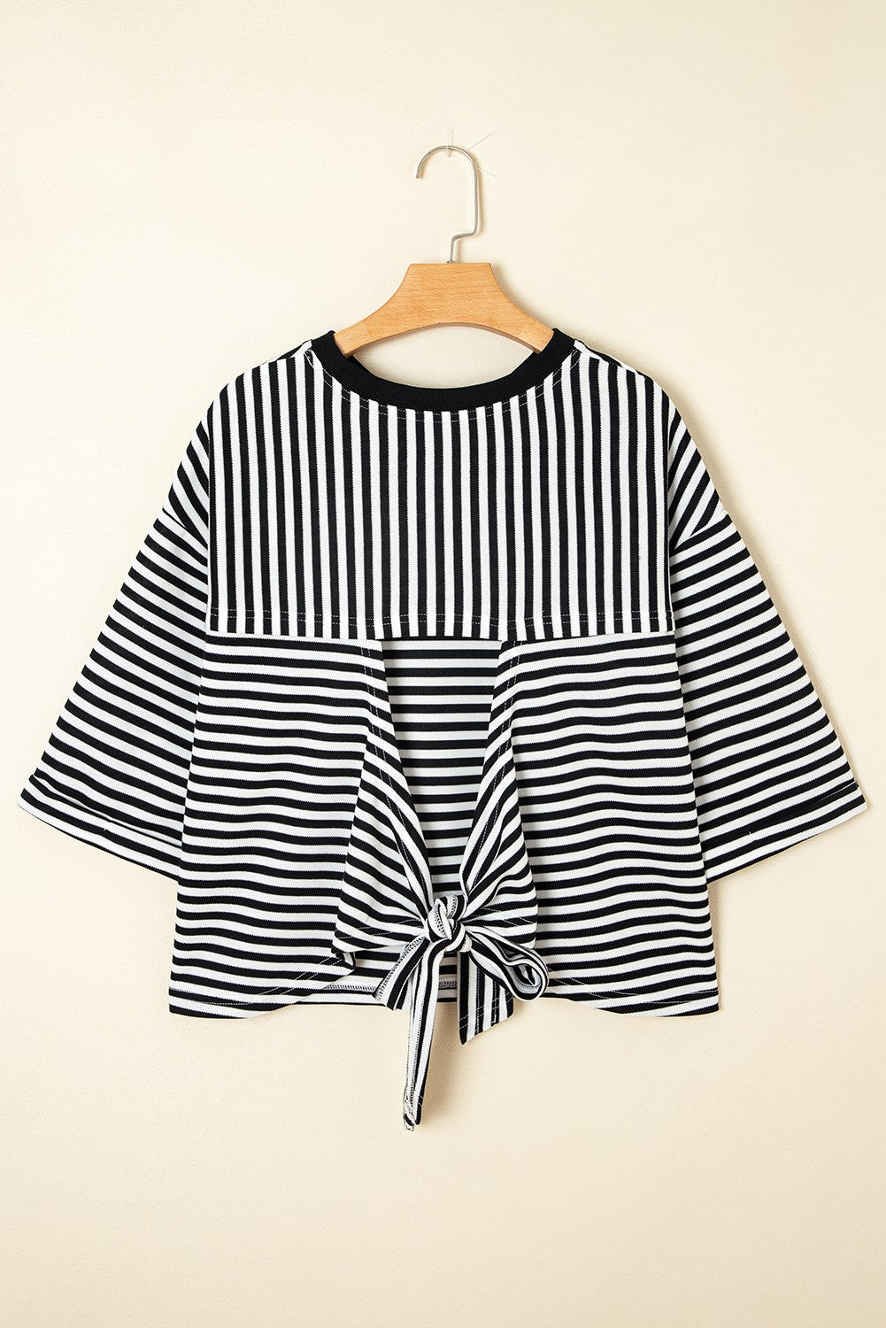 Black Stripe Bowknot Cutout Loose Tee