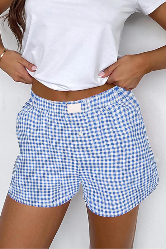Blue Gingham High Waisted Shorts